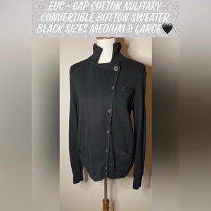 EUC- Gap Cotton Military Convertible Button Sweater Black Sizes Medium & Large🖤